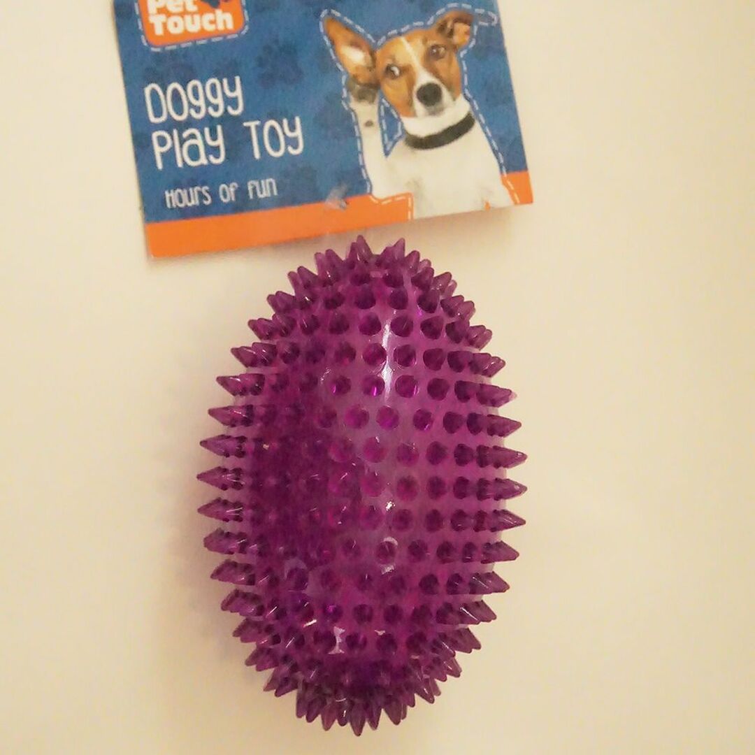 2 X Spike Dog Balls Chew Toys for Dogs Rugby Ball Squeaky Teething